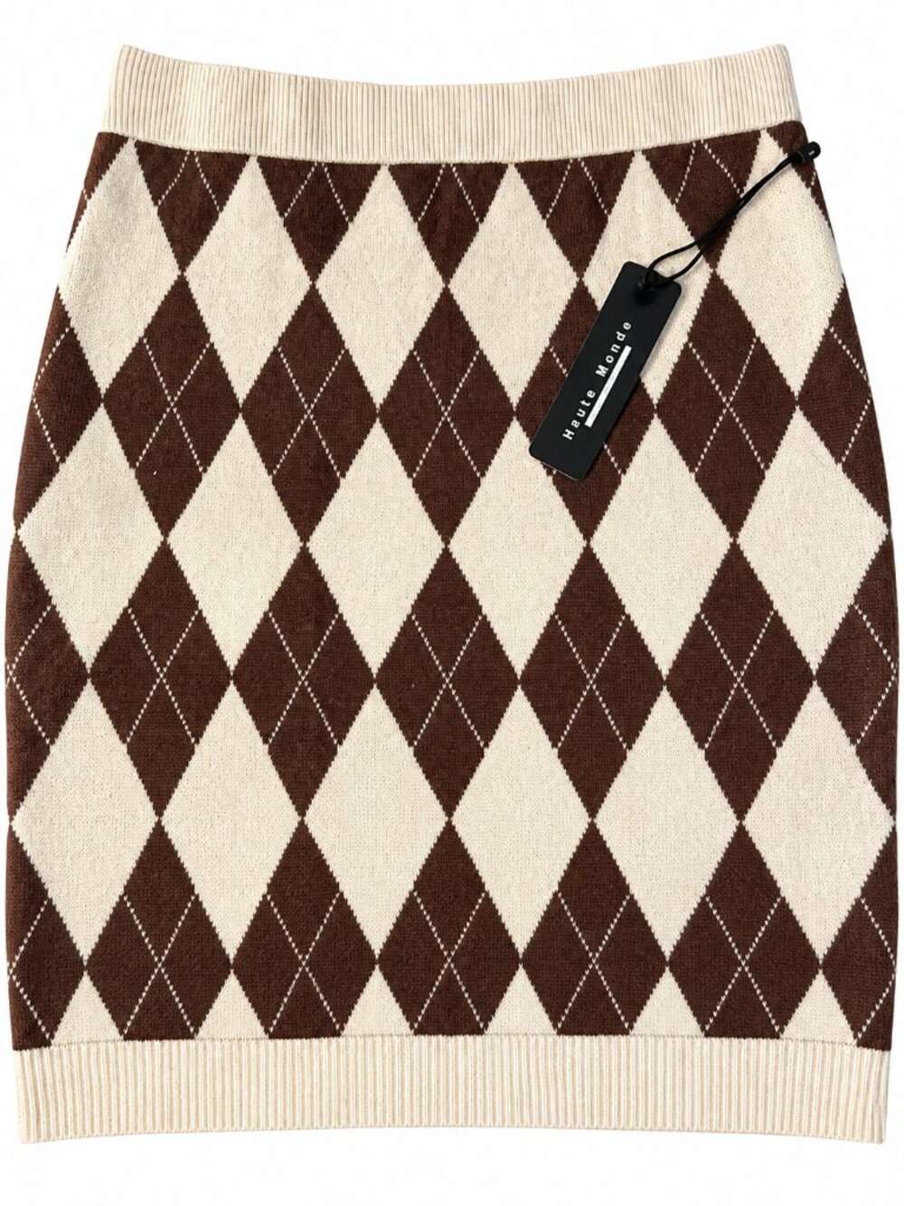 NWT Haute Monde Brown Cream Argyle Sweater Mini Skirt Size S